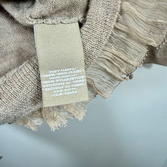 KNITTED & KNOTTED Anthropologie S Beige Wool Cardigan Sweater Cat Eye Ruffles - Picture 9 of 13